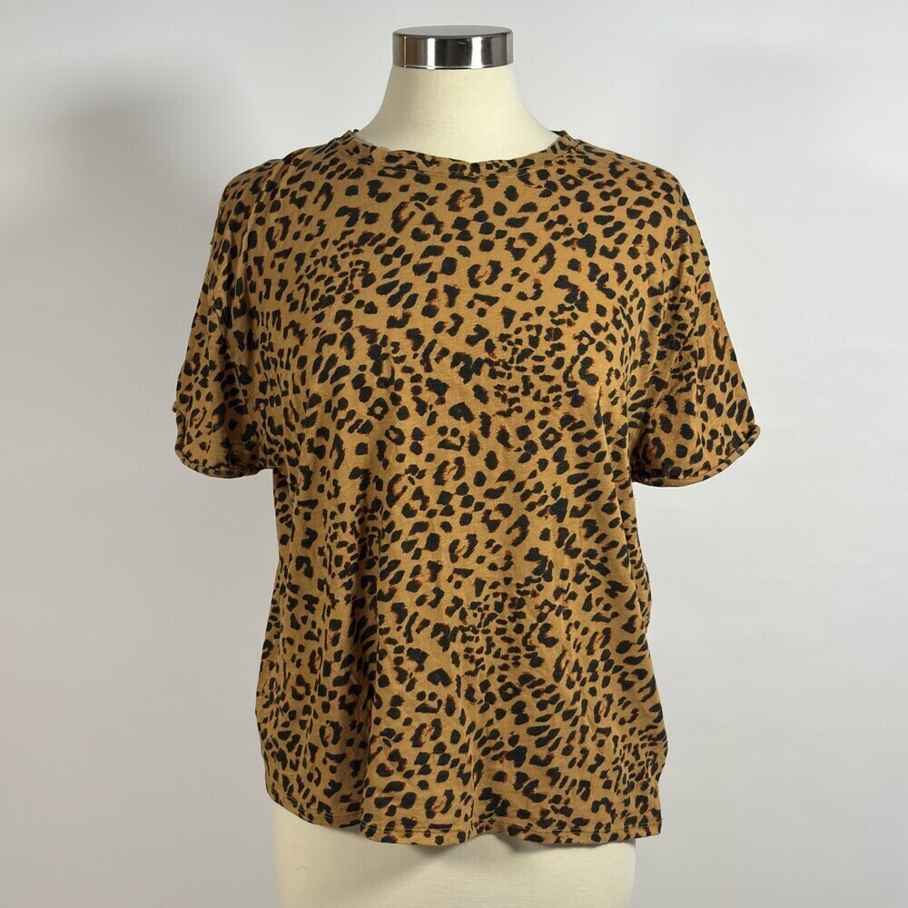 Free People Clarity Ringer Tee Leopard Cheetah Animal Print - Size Small